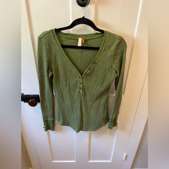 Pilcro Tops - Pilcro Anthropologie Green V-neck Waffle Knit Thermal Long Sleeve Tee Small